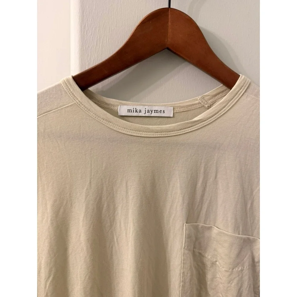 Mika Jaymes Pocket Tee Mens Small Cream Modal Spandex Short Sleeve T-Shirt
